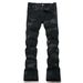 Men's Clothing Black High Street Slim Fit Flare Jeans For Men Youth Nightclub Embroidered Stretch Denim 8275_mkmklike.com
