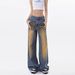 Vintage Distressed Rivet Wide-leg Jeans For Women, Autumn And Winter, Stylish, Loose, Slimming, Straight-leg,_mkmklike.com