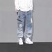 Woven Summer New Letter Print Jeans For Men, Trendy Loose Cartoon Jogger Ins Style Drawstring Harem Pants, Dropshipping_mkmklike.com