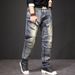 European And American Trendy Brand Multi Pocket Outdoor Retro Jeans Men's High Street Nostalgic Workwear Elastic Jeans Splicing Style_mkmklike.com