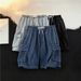 Men's Trendy Summer Loose Fitting Straight Leg Denim Shorts Casual Mid-Length With Ribbon Details Large Pockets Five Point Hong Kong Style_mkmklike.com