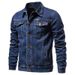 Men's Denim Jacket With Floral Print, Loose Fit Casual Long Sleeve Shirt Coat For Spring & Autumn, Youth Trendy Open Front Coat_mkmklike.com