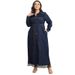 K Plus-size Women's Denim Dress With Fringed Long Sleeves And A Front Opening Dress._mkmklike.com