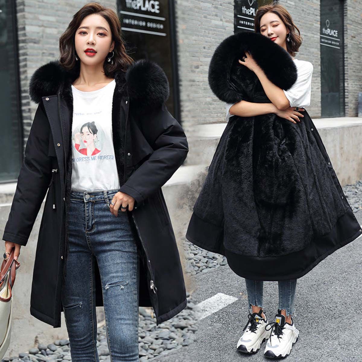 Winter Jacket 2023 New Women Parka Clothes Long Coat Wool Liner Hooded Jacket Fur Collar Thick Warm Snow Wear Padded Parka 6XL_mkmklike.com