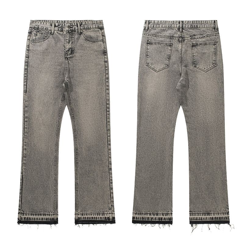 2026 Fashion American Smoky Gray Tassel Jeans Youth/Men Cotton Mid Waist Retro Washed Do Old Cement Denim Pants_mkmklike.com