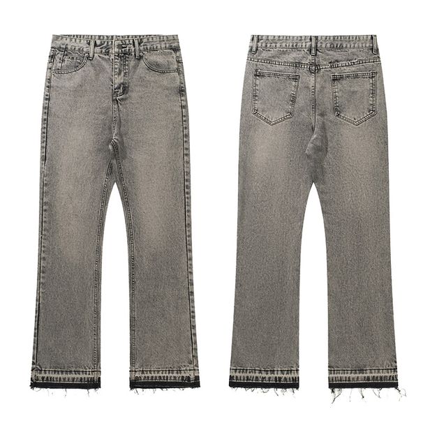 2026 Fashion American Smoky Gray Tassel Jeans Youth/Men Cotton Mid Waist Retro Washed Do Old Cement Denim Pants_mkmklike.com