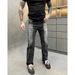 Men's Distressed Washed Denim Jeans – Relaxed Fit, Slight Flare, Vintage Streetwear (Black-Grey, Sizes 28-36)_mkmklike.com