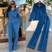 Relaxed Denim Top & Wide-Leg Pants Set | V-Neck Long Sleeve & Drawstring Waist | Comfortable Stretchy Fabric_mkmklike.com