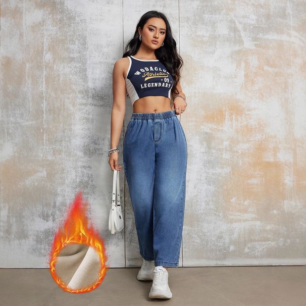 Trendy Fleece-Lined Relaxed Fit Straight Leg Jeans For Women – Comfortable & Warm Winter Casual Pants (Light Blue)_mkmklike.com
