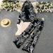 Fashion Suit For Women Spring And Autumn Ink Painting Jacquard Zipper Hooded Knitted Sweatshirt Two-Piece Set_mkmklike.com