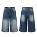 Men's Clothing Washed Retro Blue High Grade Cat Whisker Design Men's Loose Denim Cropped Trousers_mkmklike.com
