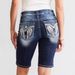 Women's Slim Fit High Waist Denim Shorts – Embroidered Stretch Jeans Shorts (Dark Blue, S-XXL)_mkmklike.com