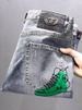 Men's Slim Fit Stretch Jeans With High-End Print & Rhinestone Design - Stylish Blue Denim Pants For Trendy Look_mkmklike.com
