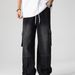 Men's Clothing new high street wide leg casual long trousers washed retro big pocket workwear jeans men autumn_mkmklike.com