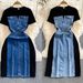 Ladylike Temperament Short-sleeved Round Neck Waist Slimming Denim Splicing A-line Dress Casual T-shirt Skirt_mkmklike.com