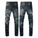 European And American Men's Clothing Jeans Men's Trendy High Street Pants Ripped Patch Leather Slim Men's Pants 1320_mkmklike.com