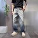 Men's Gradient Washed Denim Jeans American Style Loose Straight Leg Street Style High Street Retro Trousers_mkmklike.com