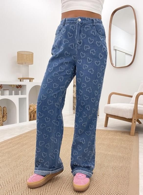 Women's Clothing Autumn And Winter New Casual Denim Trousers Love Hook Flower Washed Straight Jeans Women's_mkmklike.com