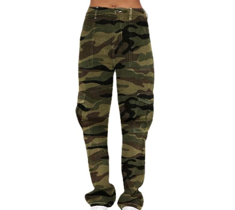 Vintage Camo Cargo Jeans For Women - Streetwear High Waist Loose Fit Denim Pants With Multiple Pockets_mkmklike.com