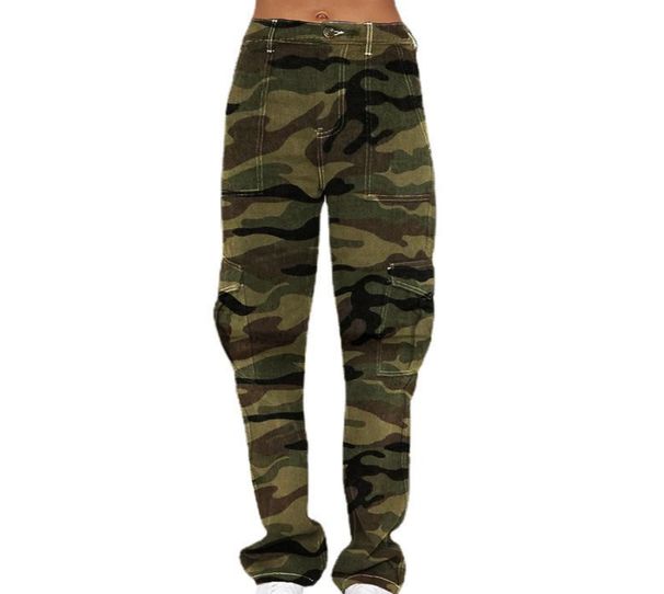 Vintage Camo Cargo Jeans For Women - Streetwear High Waist Loose Fit Denim Pants With Multiple Pockets_mkmklike.com