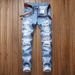 Men's Wear Straight Slim Non Stretch Jeans With Holes And Many Tattered Men's Trousers_mkmklike.com