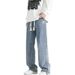 Men's Clothing Straight Leg Jeans, Spring Versatile Loose American High Street Casual Letter B Long Pants_mkmklike.com