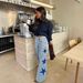 Fashion Casual Star Print Loose Straight Leg Denim Jeans For Women_mkmklike.com