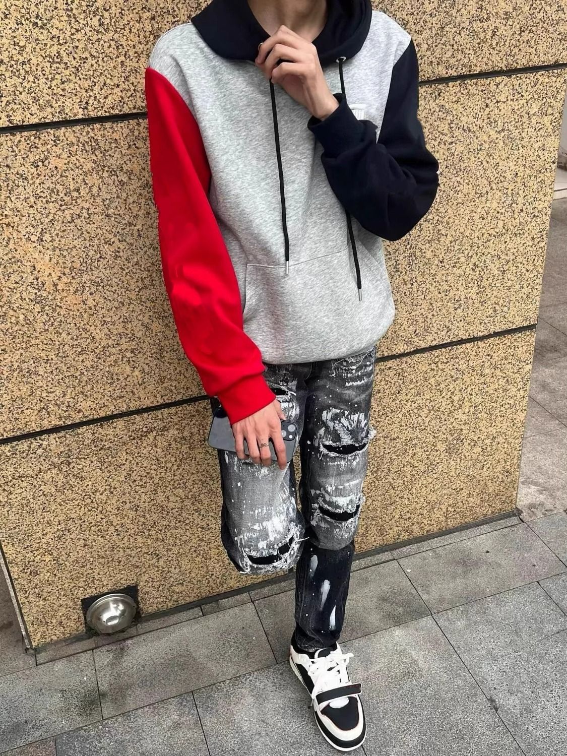 Men's Clothing Unisex Hip Hop Casual Slim Fit Stretch Skinny Jeans New Black Splatter Graffiti Ripped_mkmklike.com