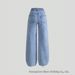 Summer New Women's Light Blue Washed Cherry Embroidered Jeans mid Waist Elastic Slimming Wide Leg Straight Leg Pants_mkmklike.com