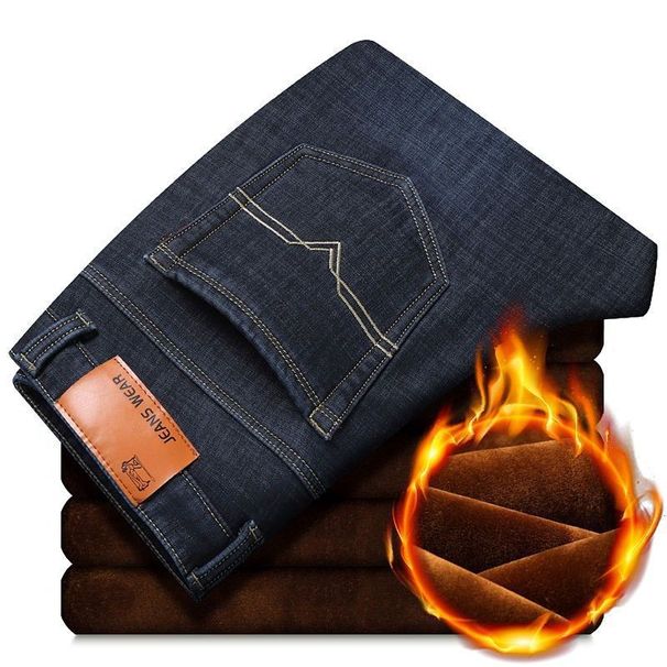 Men's Fleece-Lined Straight Leg Jeans - Winter Warm Casual & Business Trousers, Comfortable Stretch Denim For Work & Daily Wear_mkmklike.com