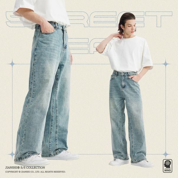 Men’s American Retro Wide-Leg Jeans – Loose Straight Fit Washed Denim (S-XL)_mkmklike.com