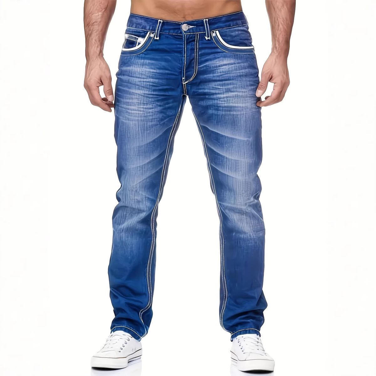 Men's Stretch Skinny Jeans Multi Layered Design Slim Fit Blue Trousers Comfortable & Stylish Denim For Casual_mkmklike.com