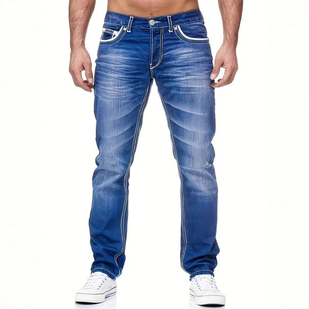 Men's Stretch Skinny Jeans Multi Layered Design Slim Fit Blue Trousers Comfortable & Stylish Denim For Casual_mkmklike.com