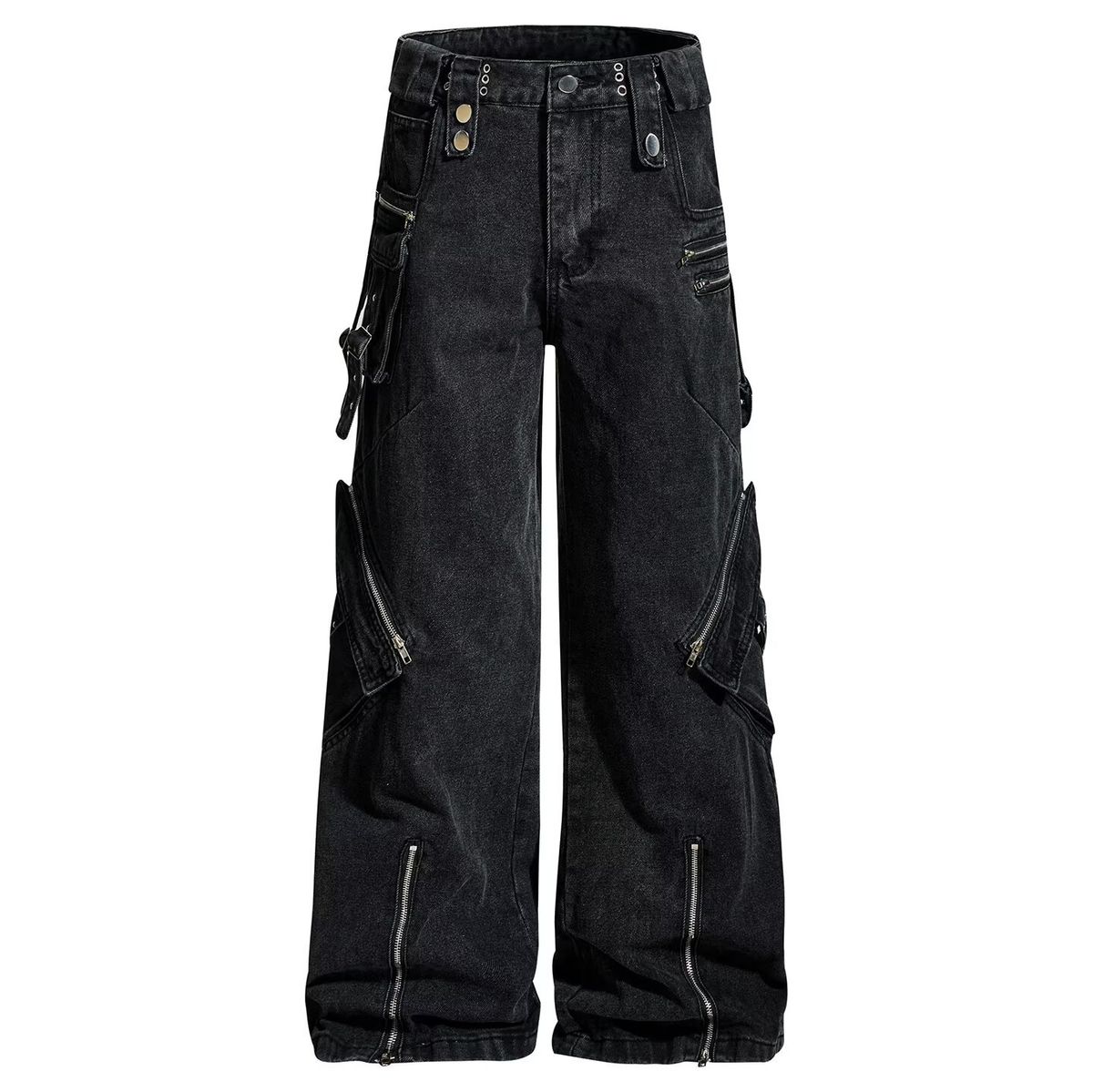 Vintage American Style Washable Loose Fit Cargo Jeans For Men & Women With Multi-Pockets Straight Leg Streetwear Pants_mkmklike.com