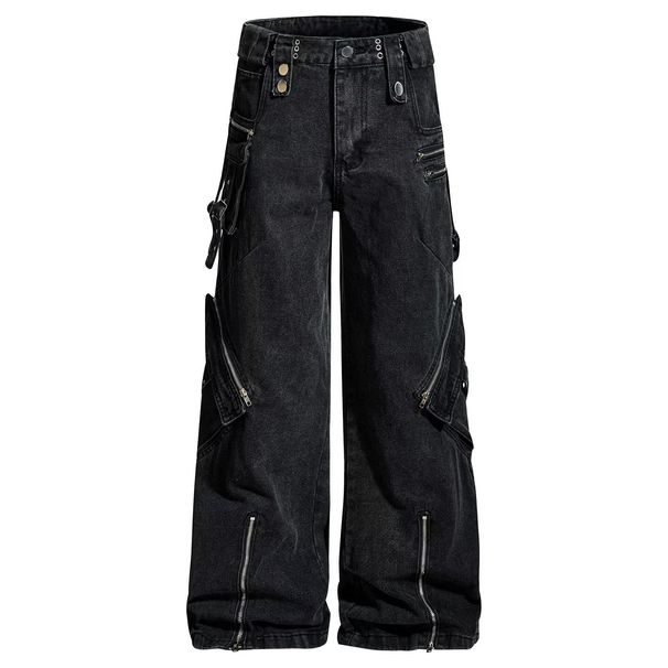 Vintage American Style Washable Loose Fit Cargo Jeans For Men & Women With Multi-Pockets Straight Leg Streetwear Pants_mkmklike.com