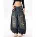 Men's Clothing Streetwear Destroyed Jeans – Vintage Washed Denim With Artistic Rips & Patchwork (Unisex Straight-Leg, Non-Stretch Cotton)_mkmklike.com