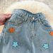"Women's High Waisted Floral Embroidered Jeans – Light Blue Loose Fit Wide Leg Denim Pants For Petite & Curvy"_mkmklike.com