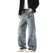 High-Waisted Slimming Wide Leg Jeans Jacquard Embroidered Floor Length Pants Versatile Loose Fit Jeans Light Blue Zipper Fly_mkmklike.com