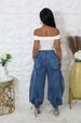 Women's Clothing Slim Straight Jeans Elastic Waist Drawstring Tie Leg Bow Casual Loose Fit Denim_mkmklike.com