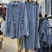 Elegant Denim Shirt & Fishtail Skirt Set – Tie-Waist Slim Fit, Autumn Streetwear Outfit_mkmklike.com
