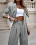 Women's Clothing temperament casual striped short lapel suit straight pants suit_mkmklike.com