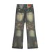 Post-Industrial Heavy-Duty Washed Distressed Denim Flared Pants Vibe Hippie Trend Ink-Splattered Niche Men's Trousers_mkmklike.com