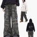 Men's Clothing Retro Washed Camouflage Pocket Workwear High Street Straight Loose Wide Leg Drop Feel Jeans_mkmklike.com