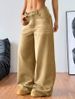 Women's Relaxed Straight-Leg Washed Denim Jeans - High Waist Casual Workwear Pants In Khaki_mkmklike.com