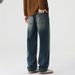 Men's American Vintage Straight Leg Jeans – High Street Relaxed Fit Denim Pants (91.7% Cotton, Washed & Distressed)_mkmklike.com