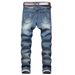 European And American High Street Black Ripped Slim Fit Small Leg Jeans For Men, Stretchy Trend, Leather Covered Motorcycle Jeans, Long Pants For Men_mkmklike.com