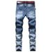 Men's Stretch Denim Jeans Light Wash Comfort Fit Casual Trousers Printed Design Everyday Wear_mkmklike.com