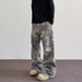 Vintage Camo Cargo Pants – Distressed Washed Denim Workwear (Relaxed Fit, Multi-Pocket Utility, Streetwear Essential, Unisex Urban Explorer)_mkmklike.com