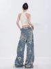 Printed Blue Denim Wide-leg 2024 Summer New Thin Straight-leg Long Retro Trousers Floor-length Pants Women's Clothing_mkmklike.com