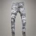 Men's Clothing Street Fashion Jeans Men's Light Gray Washed Hole Patch Paint Trendy Brand Elastic Tight Skinny Pants Men_mkmklike.com